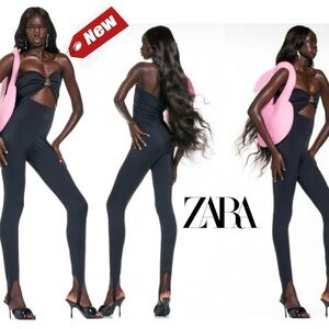 ZARA WOMAN BARBIE™ THE MOVIE ©WARNER BROS. BLACK STRAPLESS JUMPSUIT Sz S NWT